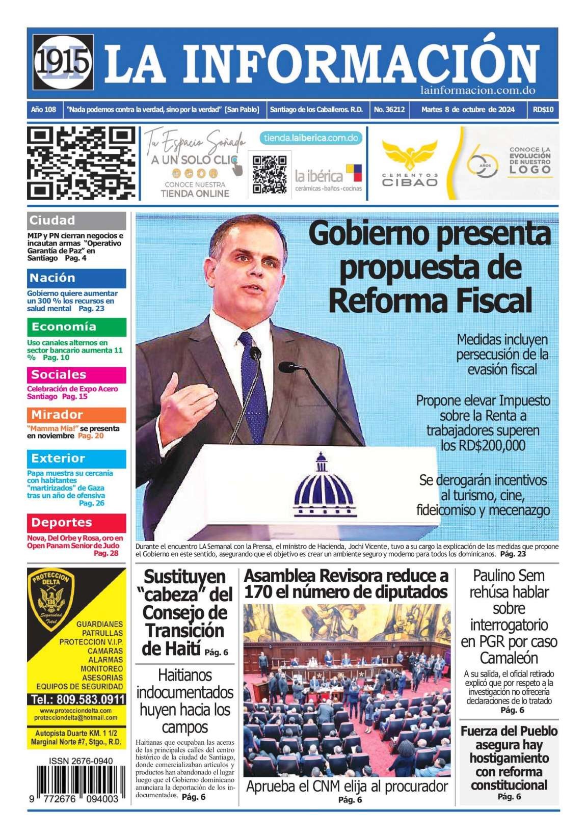 Portada Periódico La Información, Martes 08 Octubre, 2024