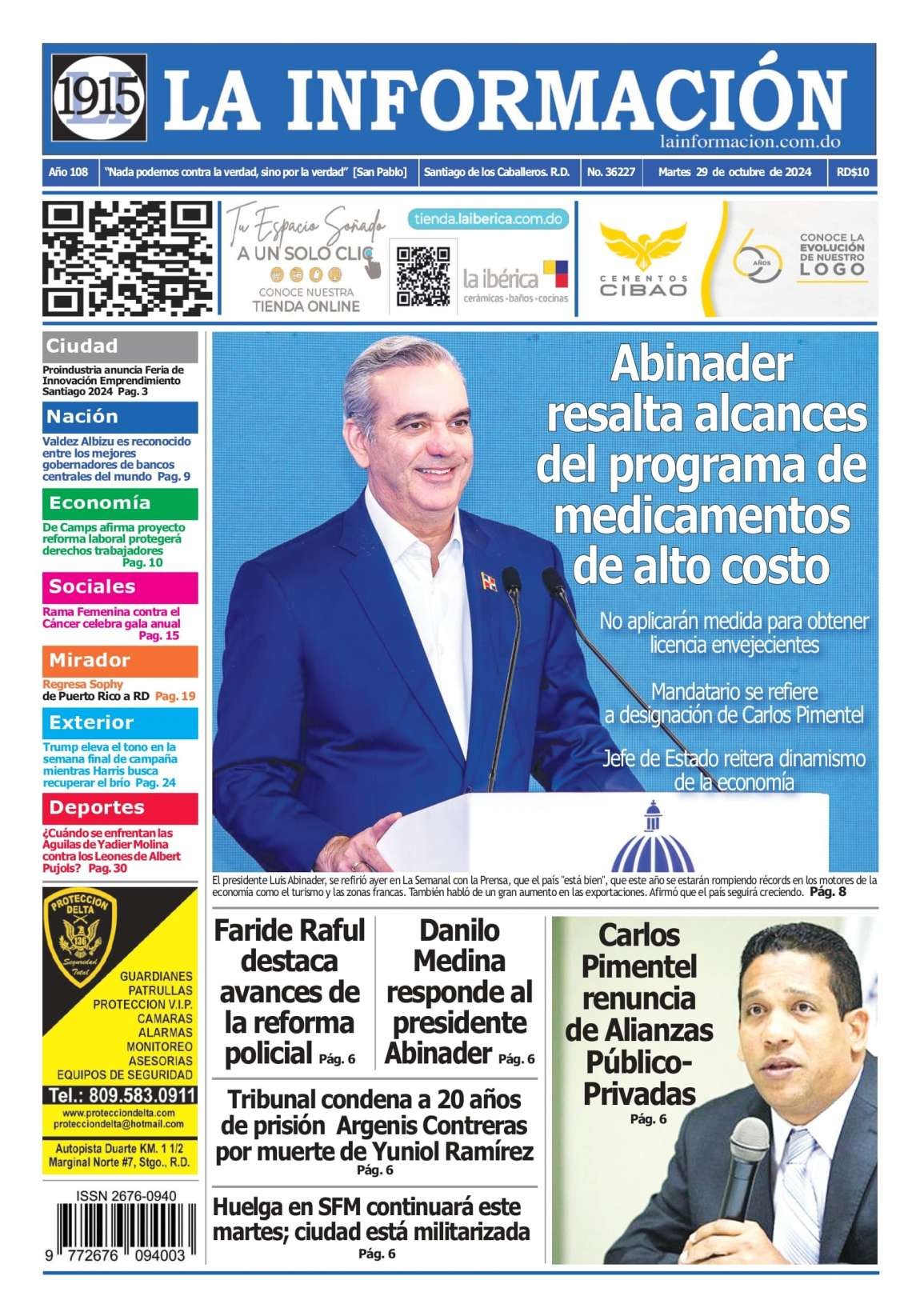 Portada Periódico La Información, Martes 29 Octubre, 2024