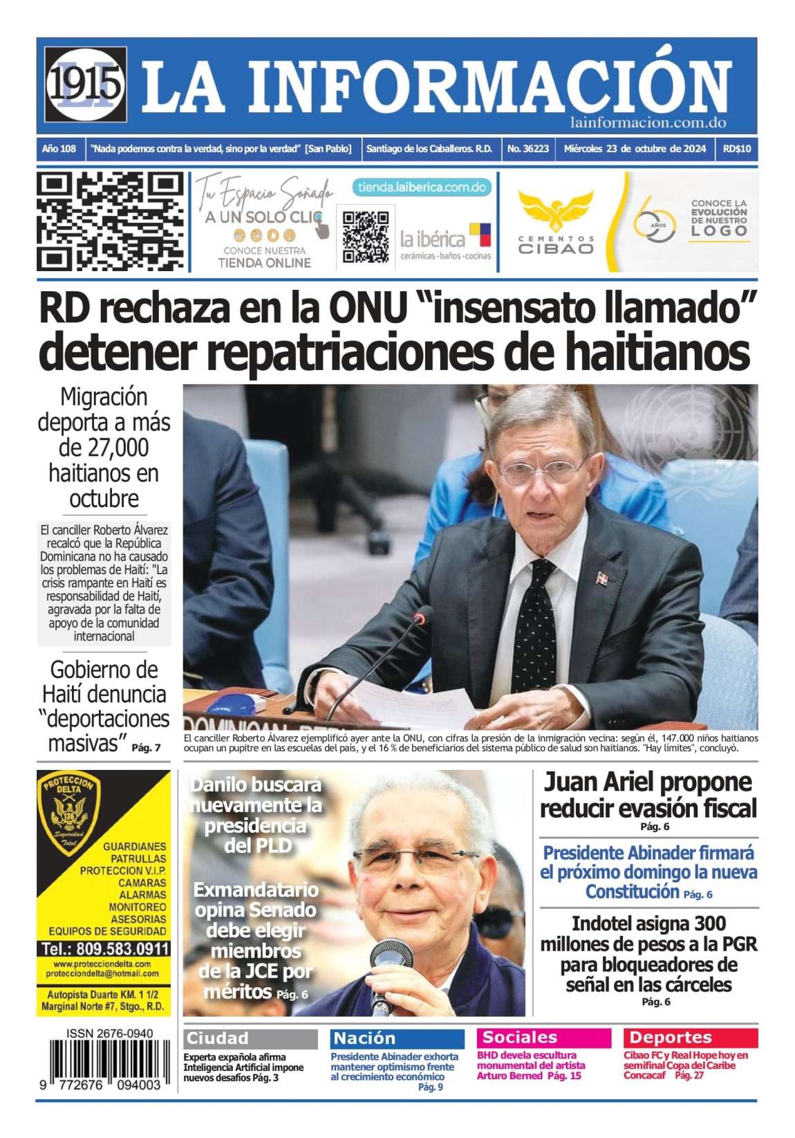 Portada Periódico La Información, Miércoles 23 Octubre, 2024