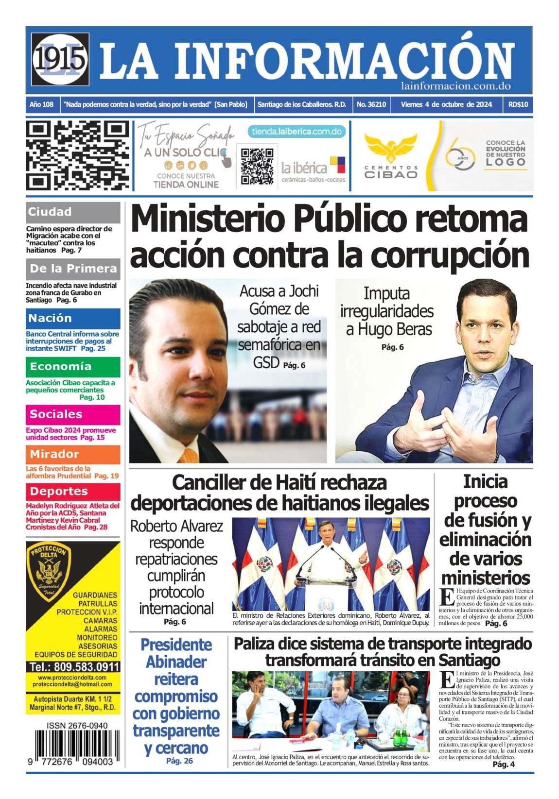 Portada Periódico La Información, Viernes 04 Octubre, 2024