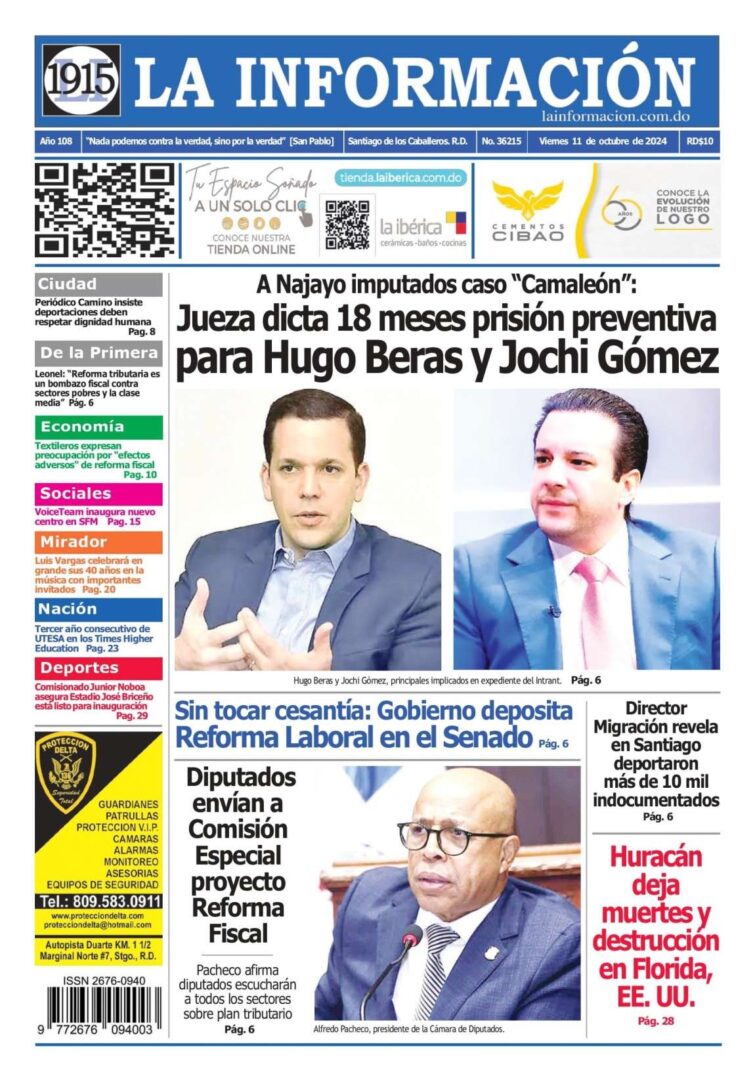 Portada Periódico La Información, Viernes 11 Octubre, 2024