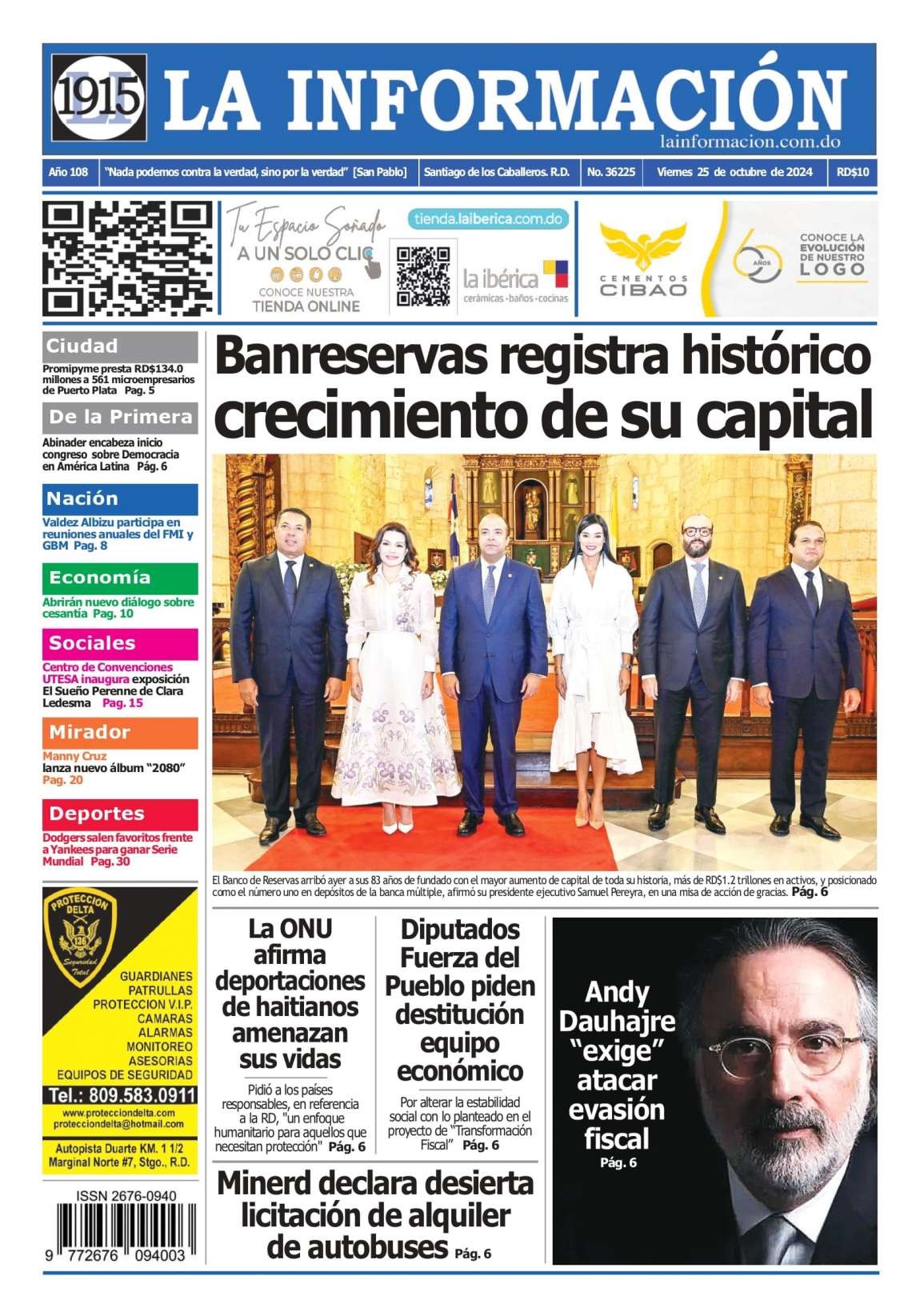 Portada Periódico La Información, Viernes 25 Octubre, 2024