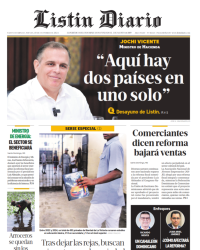 Portada Periódico Listín Diario, Jueves 10 Octubre, 2024