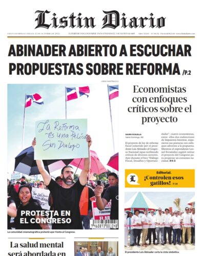 Portada Periódico Listín Diario, Jueves 17 Octubre, 2024