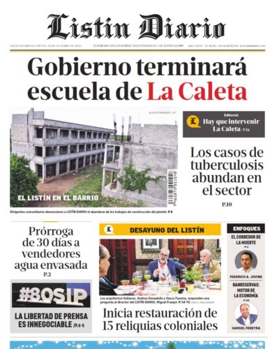 Portada Periódico Listín Diario, Jueves 31 Octubre, 2024