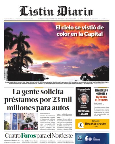 Portada Periódico Listín Diario, Lunes 14 Octubre, 2024