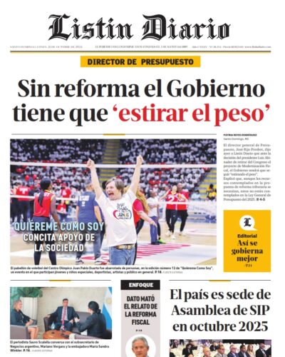 Portada Periódico Listín Diario, Lunes 21 Octubre, 2024