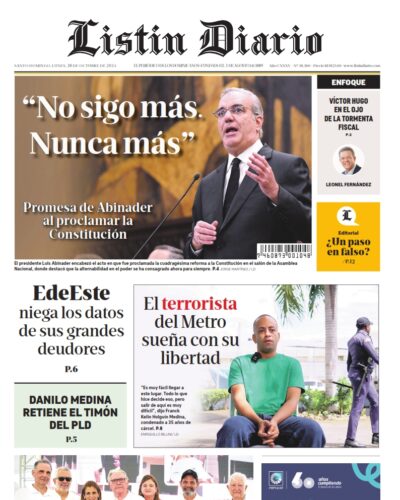 Portada Periódico Listín Diario, Lunes 28 Octubre, 2024