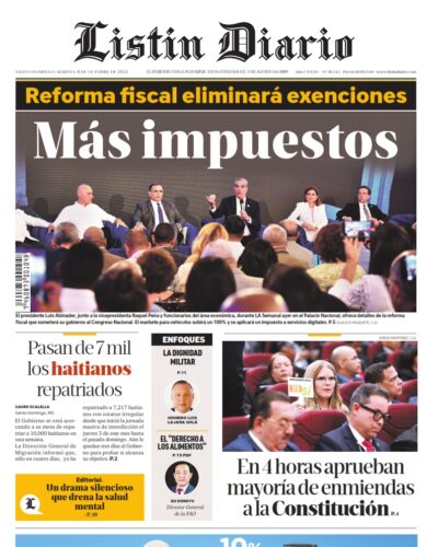 Portada Periódico Listín Diario, Martes 08 Octubre, 2024