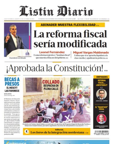 Portada Periódico Listín Diario, Martes 15 Octubre, 2024