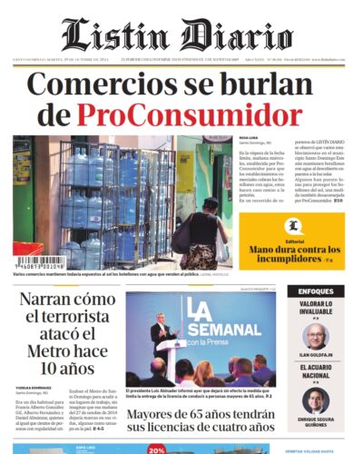 Portada Periódico Listín Diario, Martes 29 Octubre, 2024