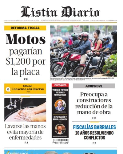 Portada Periódico Listín Diario, Miércoles 16 Octubre, 2024