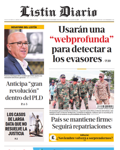 Portada Periódico Listín Diario, Miércoles 23 Octubre, 2024