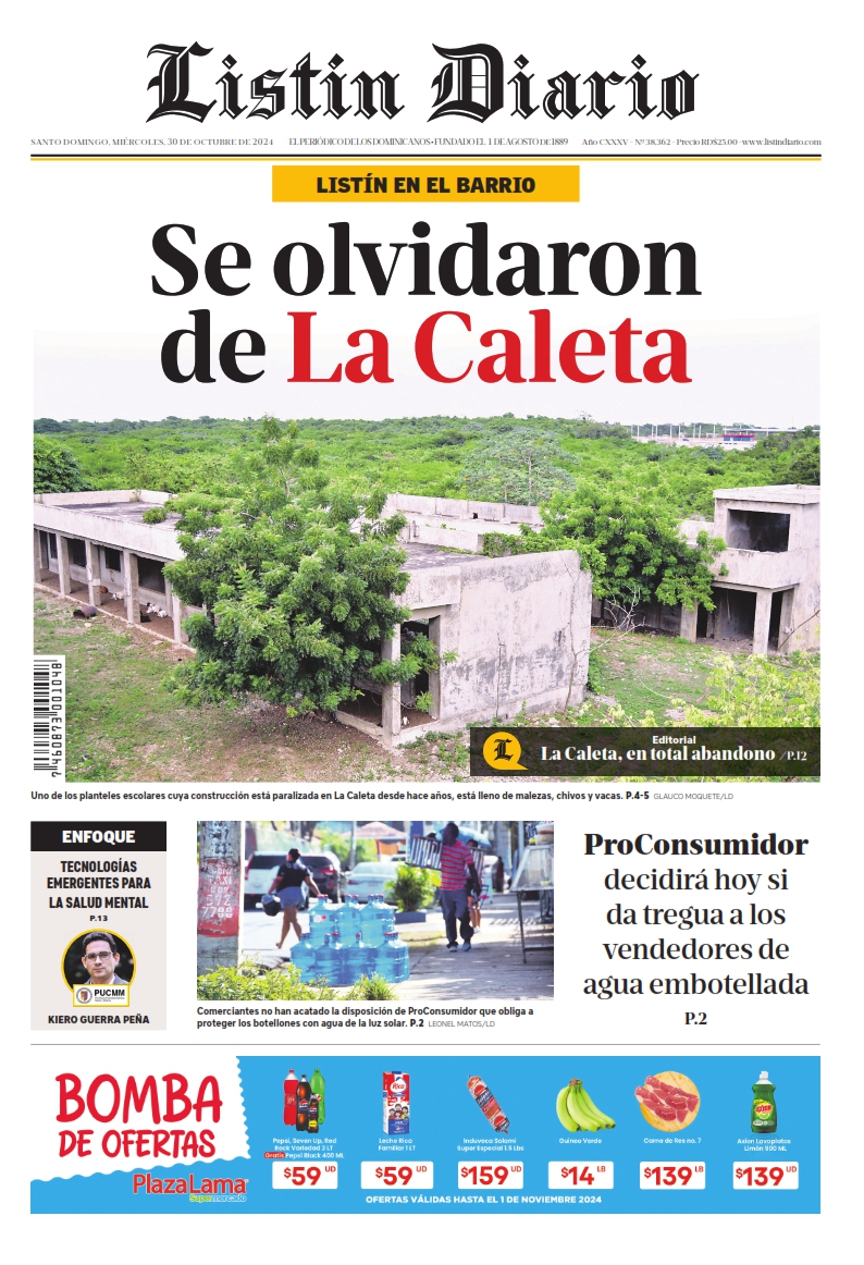 Portada Periódico Listín Diario, Miércoles 30 Octubre, 2024