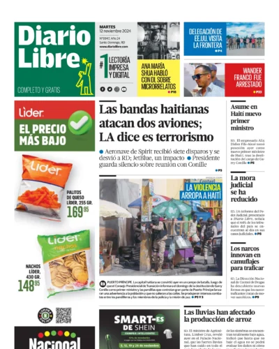 Portada Periódico Diario Libre, Martes 12 Noviembre, 2024