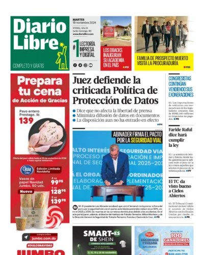 Portada Periódico Diario Libre, Martes 19 Noviembre, 2024