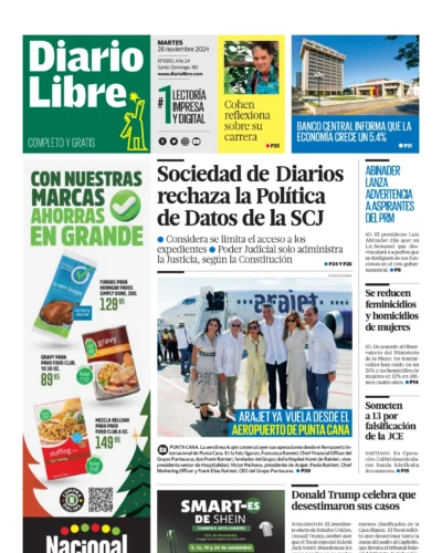 Portada Periódico Diario Libre, Martes 26 Noviembre, 2024