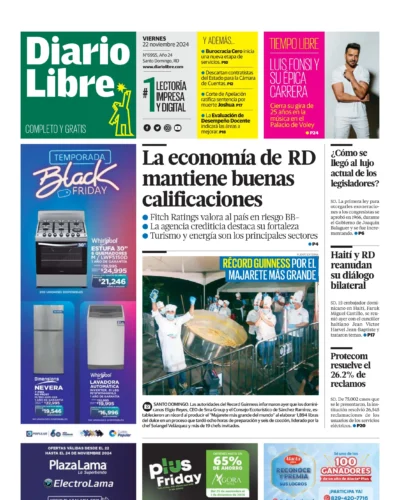 Portada Periódico Diario Libre, Viernes 22 Noviembre, 2024