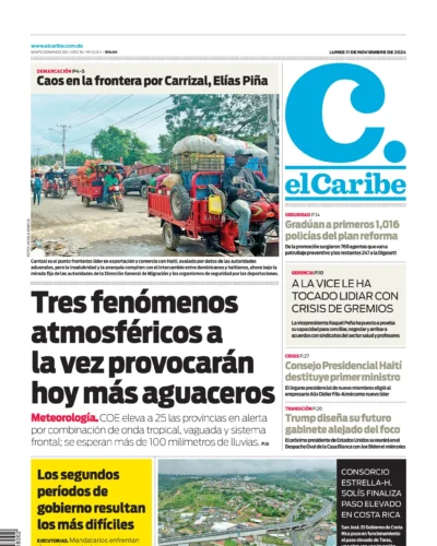 Portada Periódico El Caribe, Lunes 11 Noviembre, 2024