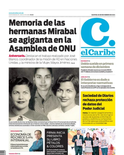 Portada Periódico El Caribe, Martes 26 Noviembre, 2024