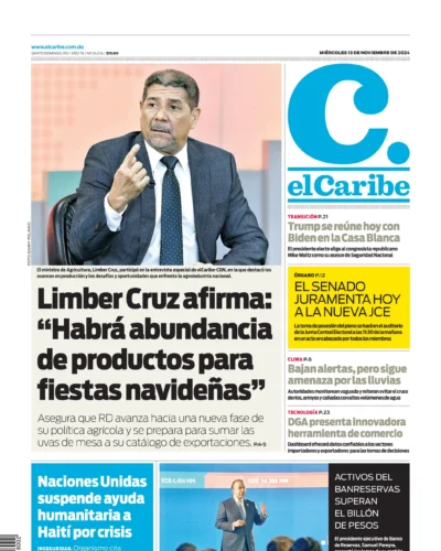 Portada Periódico El Caribe, Miércoles 13 Noviembre, 2024