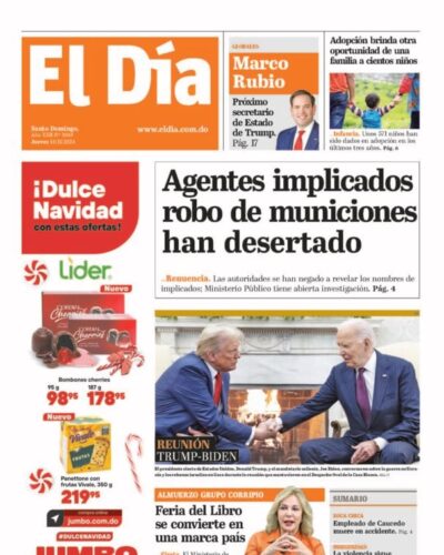 Portada Periódico El Día, Jueves 14 Noviembre, 2024