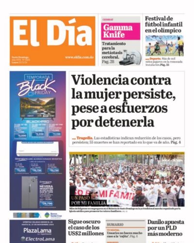 Portada Periódico El Día, Lunes 25 Noviembre, 2024