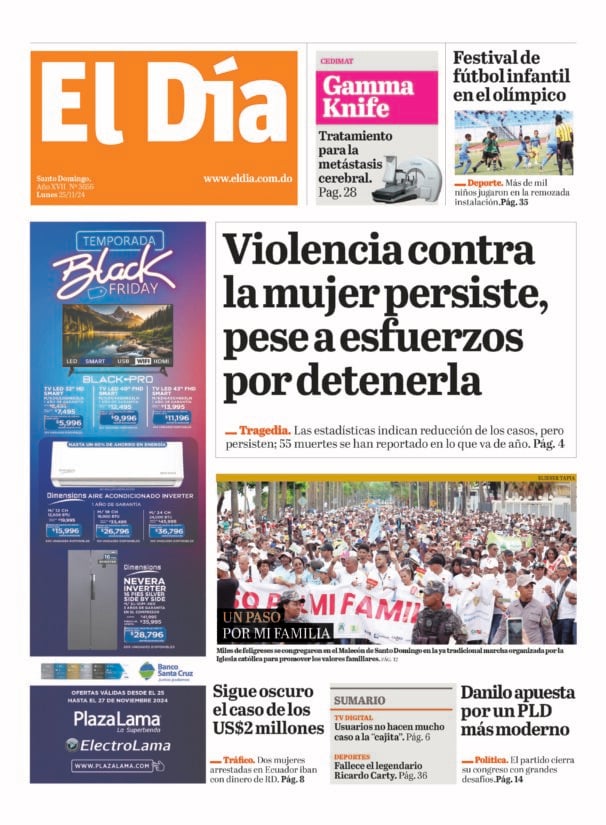 Portada Periódico El Día, Lunes 25 Noviembre, 2024