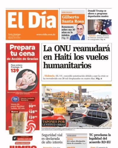 Portada Periódico El Día, Martes 19 Noviembre, 2024