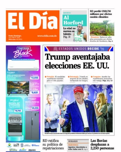 Portada Periódico El Día, Miércoles 06 Noviembre, 2024