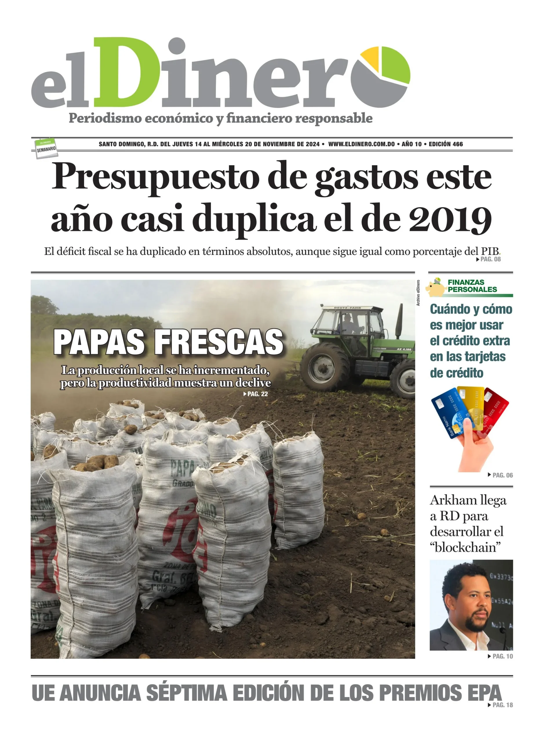 Portada Periódico El Dinero, Jueves 14 Noviembre, 2024