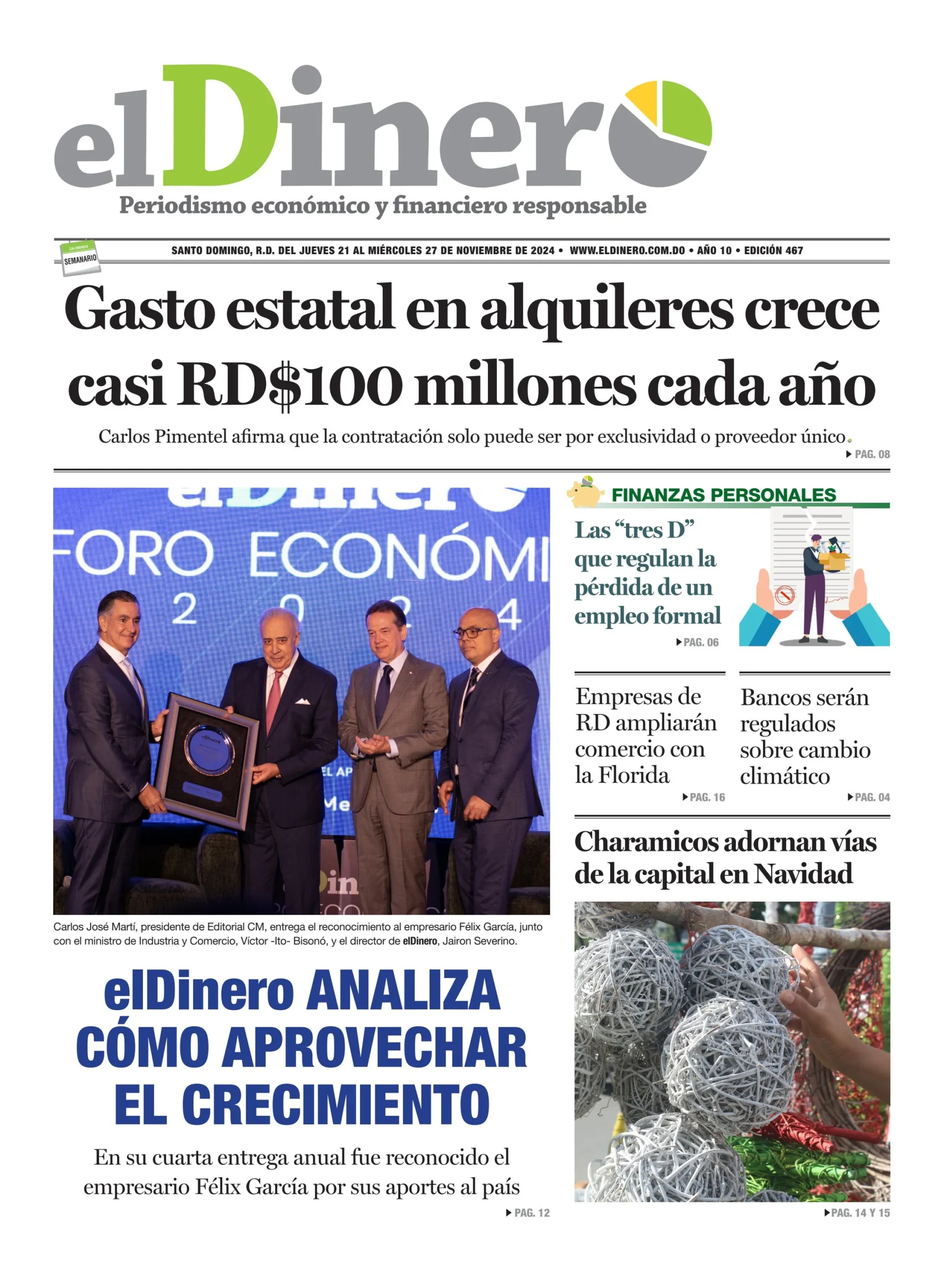 Portada Periódico El Dinero, Jueves 21 Noviembre, 2024