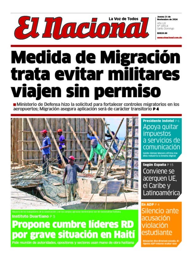 Portada Periódico El Nacional, Jueves 21 Noviembre, 2024