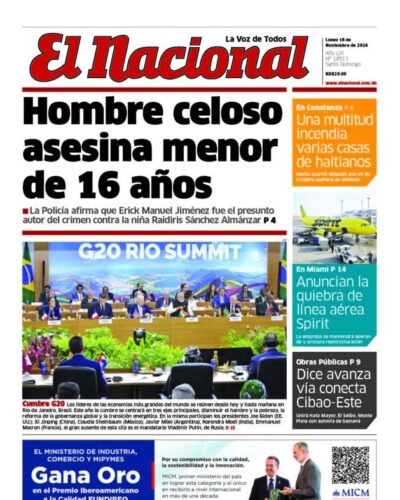 Portada Periódico El Nacional, Lunes 18 Noviembre, 2024