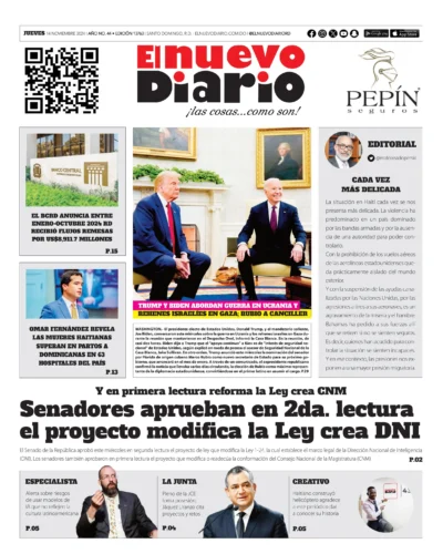 Portada Periódico El Nuevo Diario, Jueves 14 Noviembre, 2024