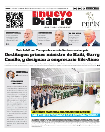 Portada Periódico El Nuevo Diario, Lunes 11 Noviembre, 2024