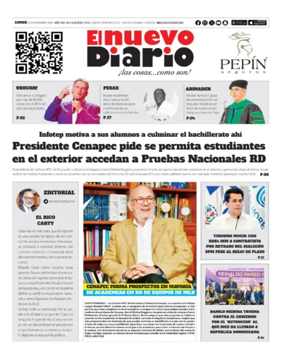 Portada Periódico El Nuevo Diario, Lunes 25 Noviembre, 2024