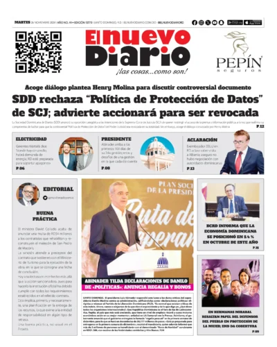 Portada Periódico El Nuevo Diario, Martes 26 Noviembre, 2024