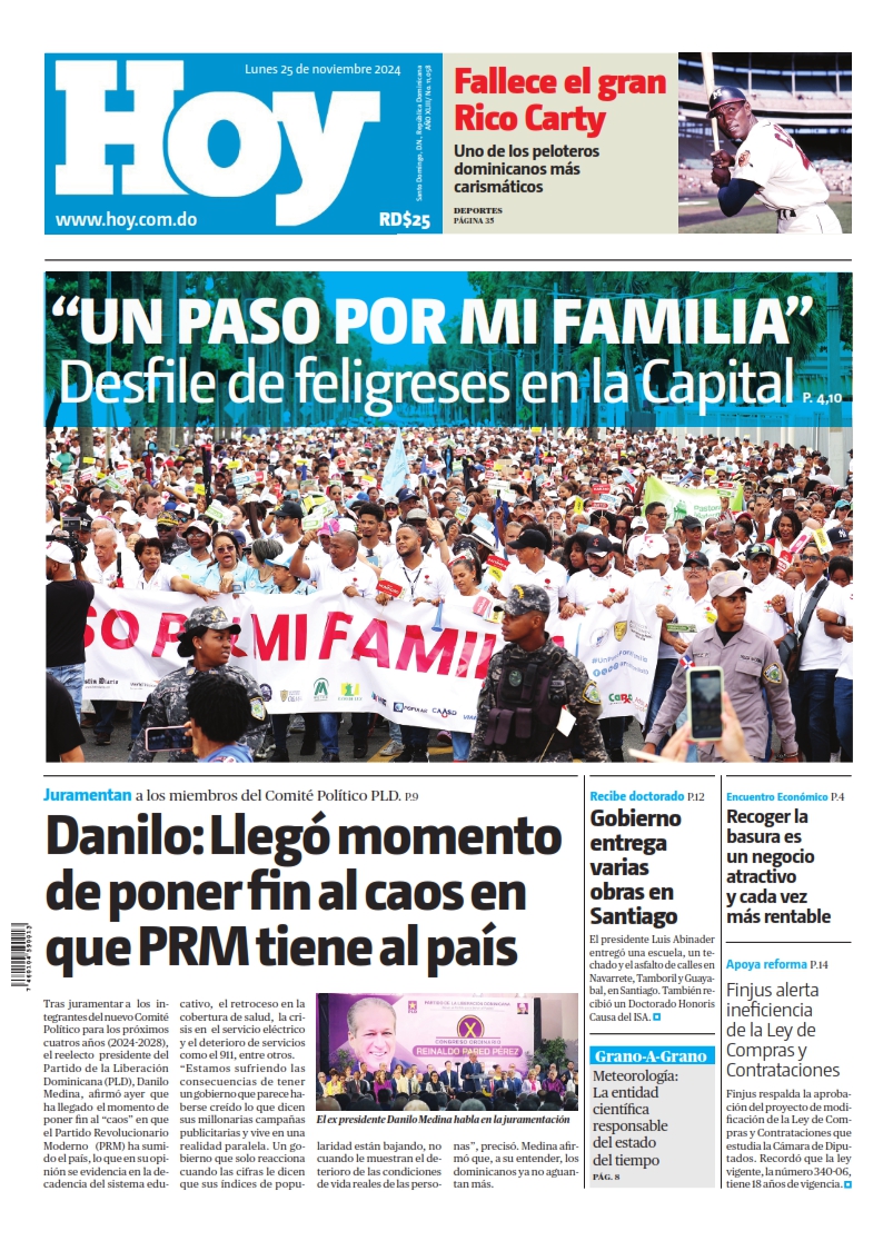 Portada Periódico Hoy, Lunes 25 Noviembre, 2024