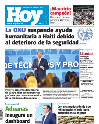 Portada Periódico Hoy, Miércoles 13 Noviembre, 2024