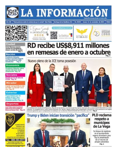 Portada Periódico La Información, Jueves 14 Noviembre, 2024