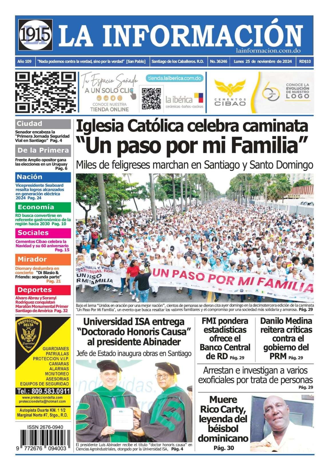 Portada Periódico La Información, Lunes 25 Noviembre, 2024