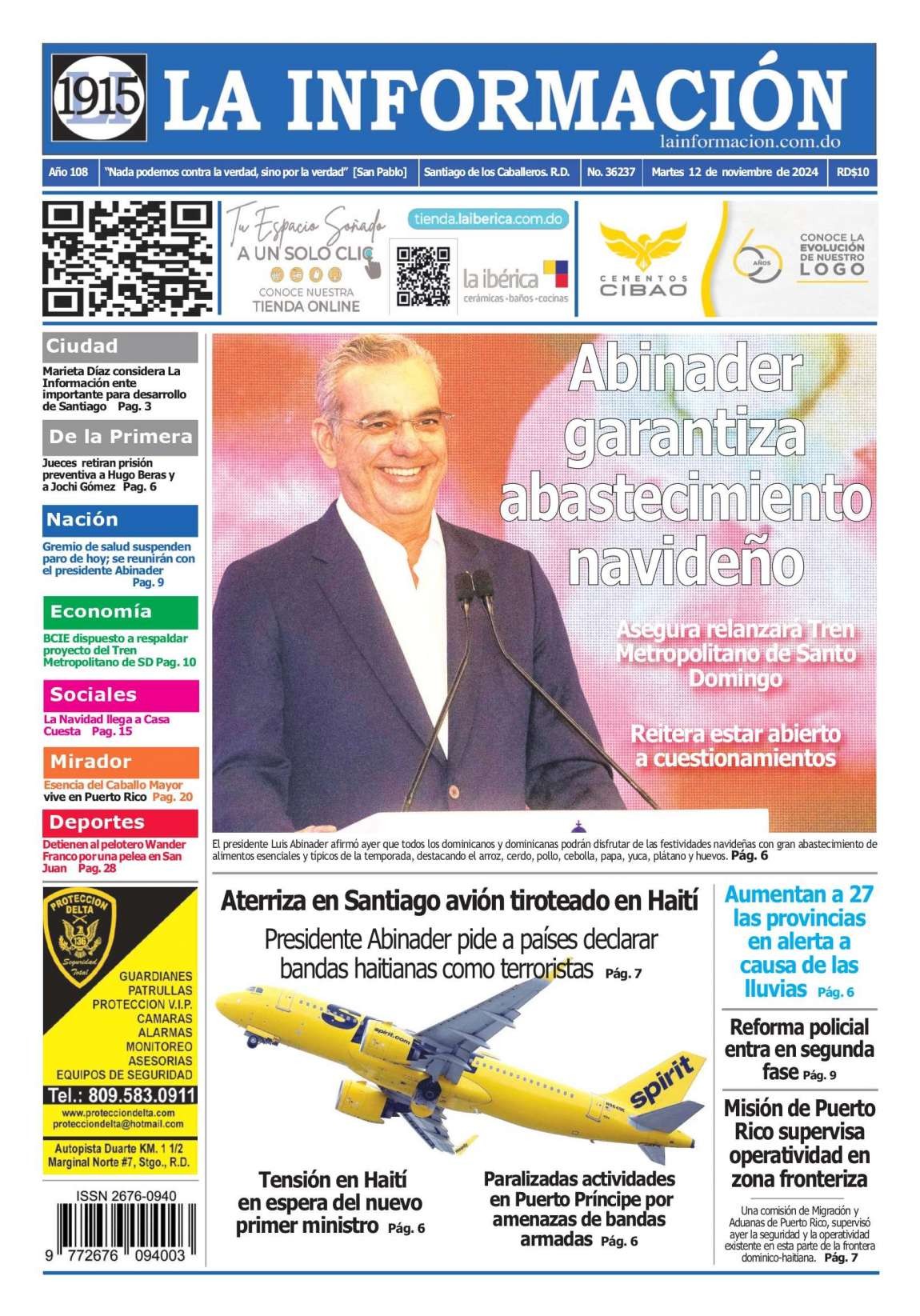 Portada Periódico La Información, Miércoles 13 Noviembre, 2024