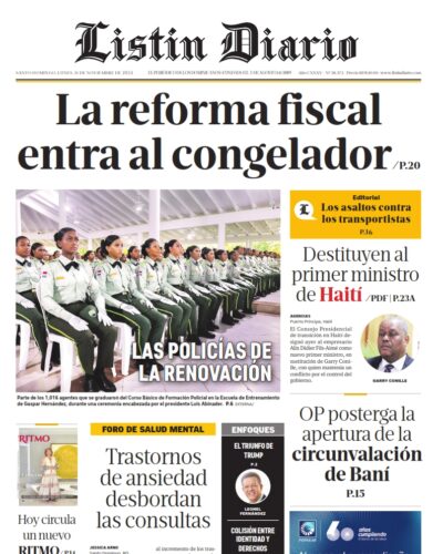 Portada Periódico Listín Diario, Lunes 11 Noviembre, 2024