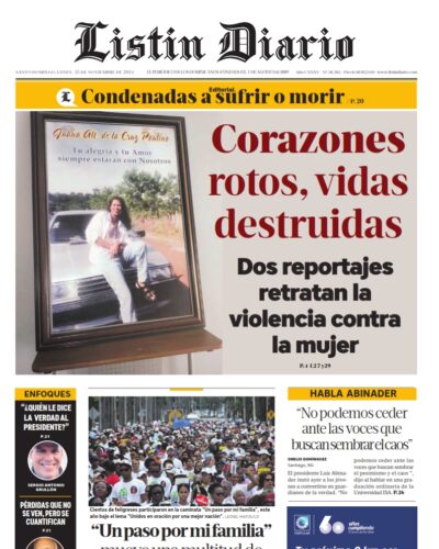 Portada Periódico Listín Diario, Lunes 25 Noviembre, 2024