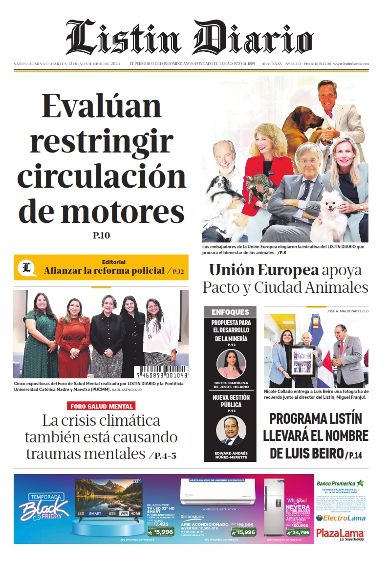 Portada Periódico Listín Diario, Martes 12 Noviembre, 2024