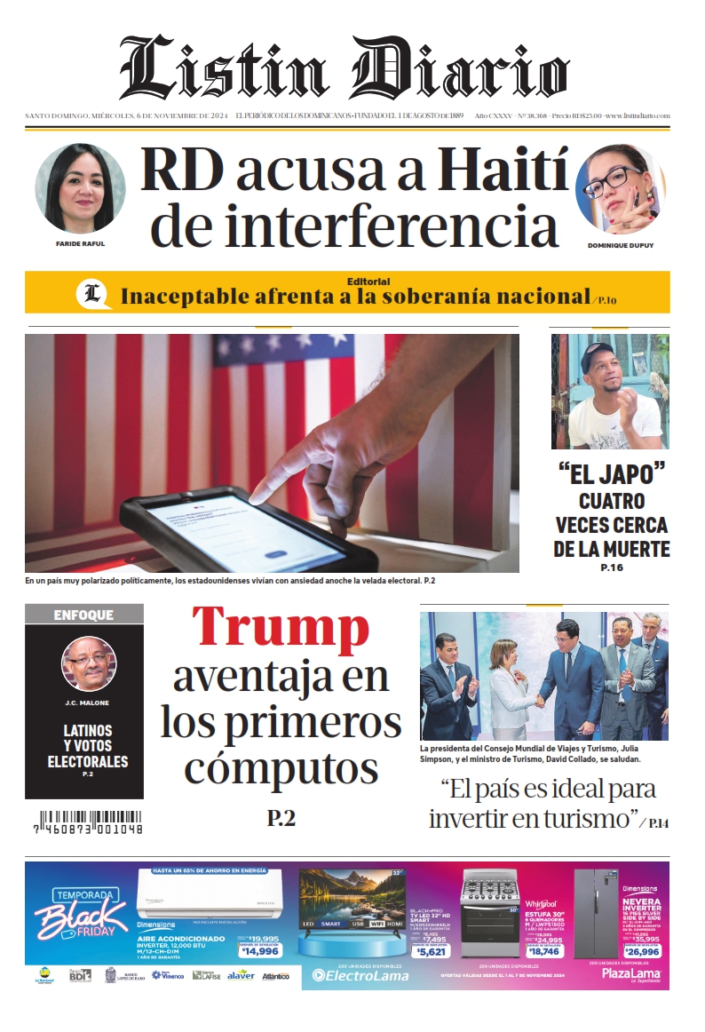 Portada Periódico Listín Diario, Miércoles 06 Noviembre, 2024