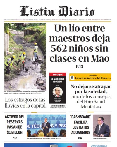 Portada Periódico Listín Diario, Miércoles 13 Noviembre, 2024