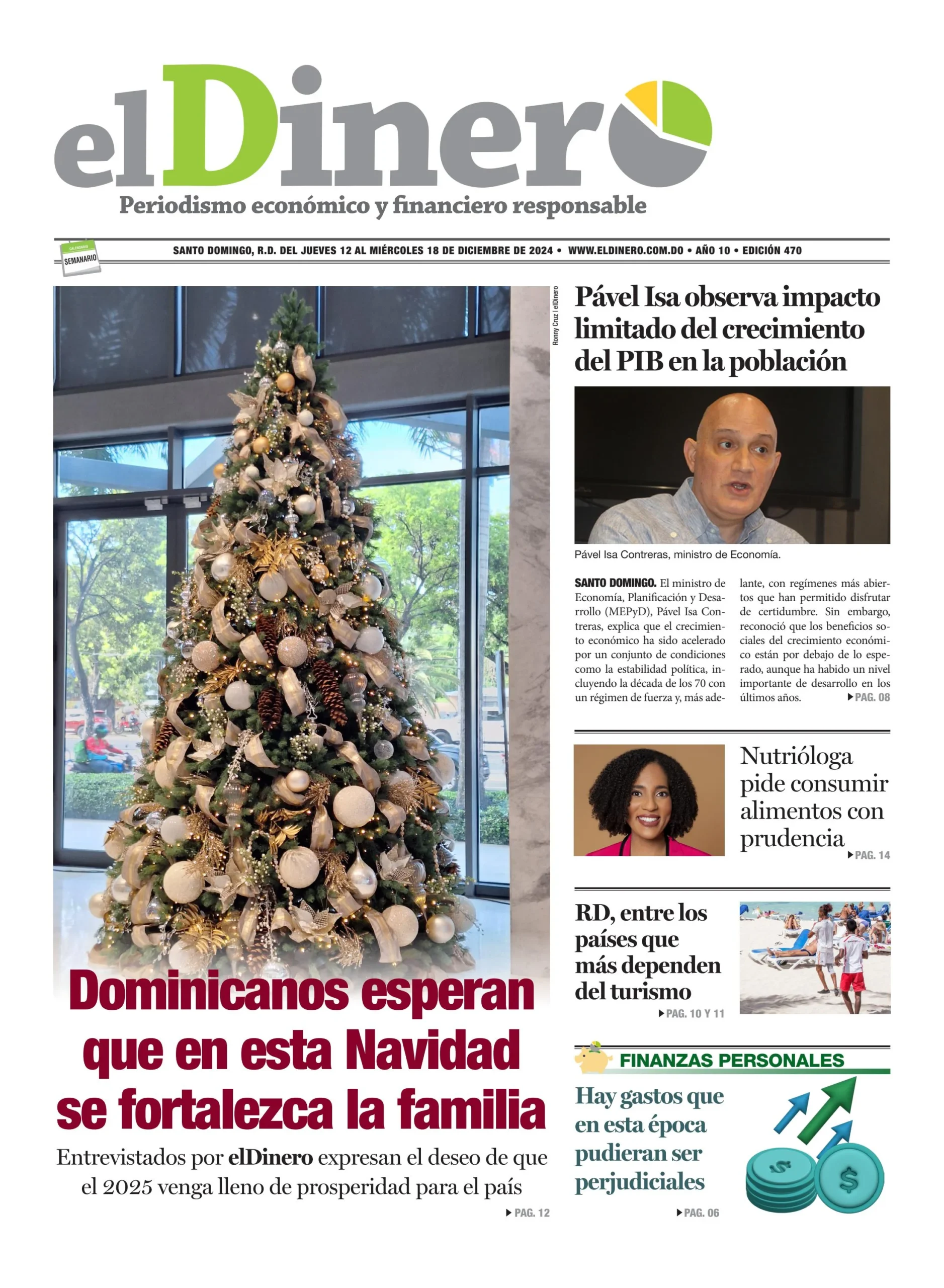 Portada Periódico El Dinero, Jueves 12 Diciembre, 2024