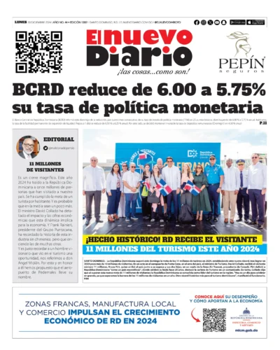 Portada Periódico El Nuevo Diario, Lunes 30 Diciembre, 2024